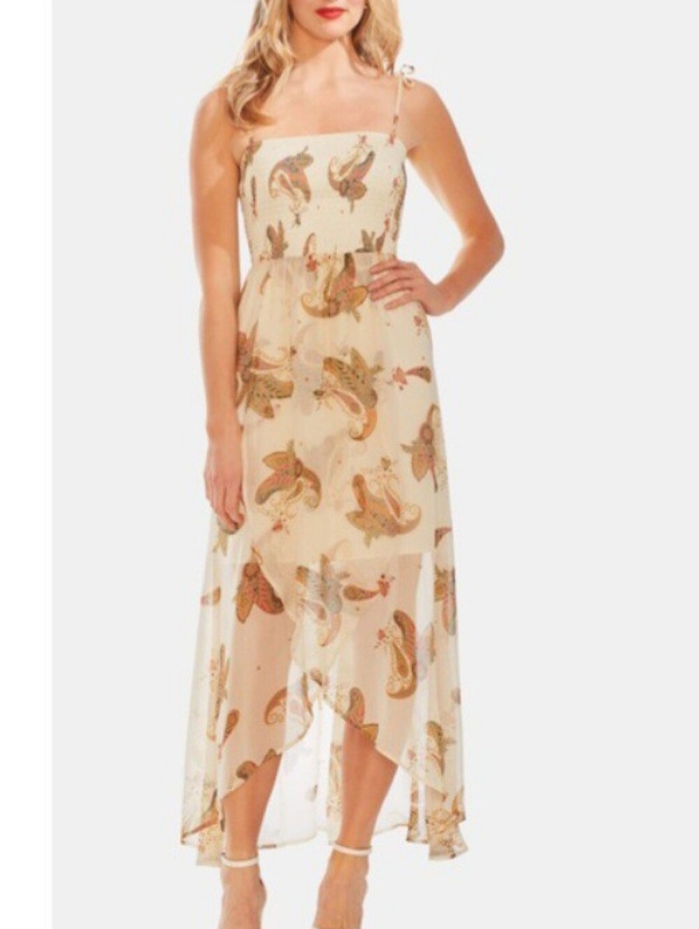 Vince Camuto Cream Paisley Smocked Maxi Dress